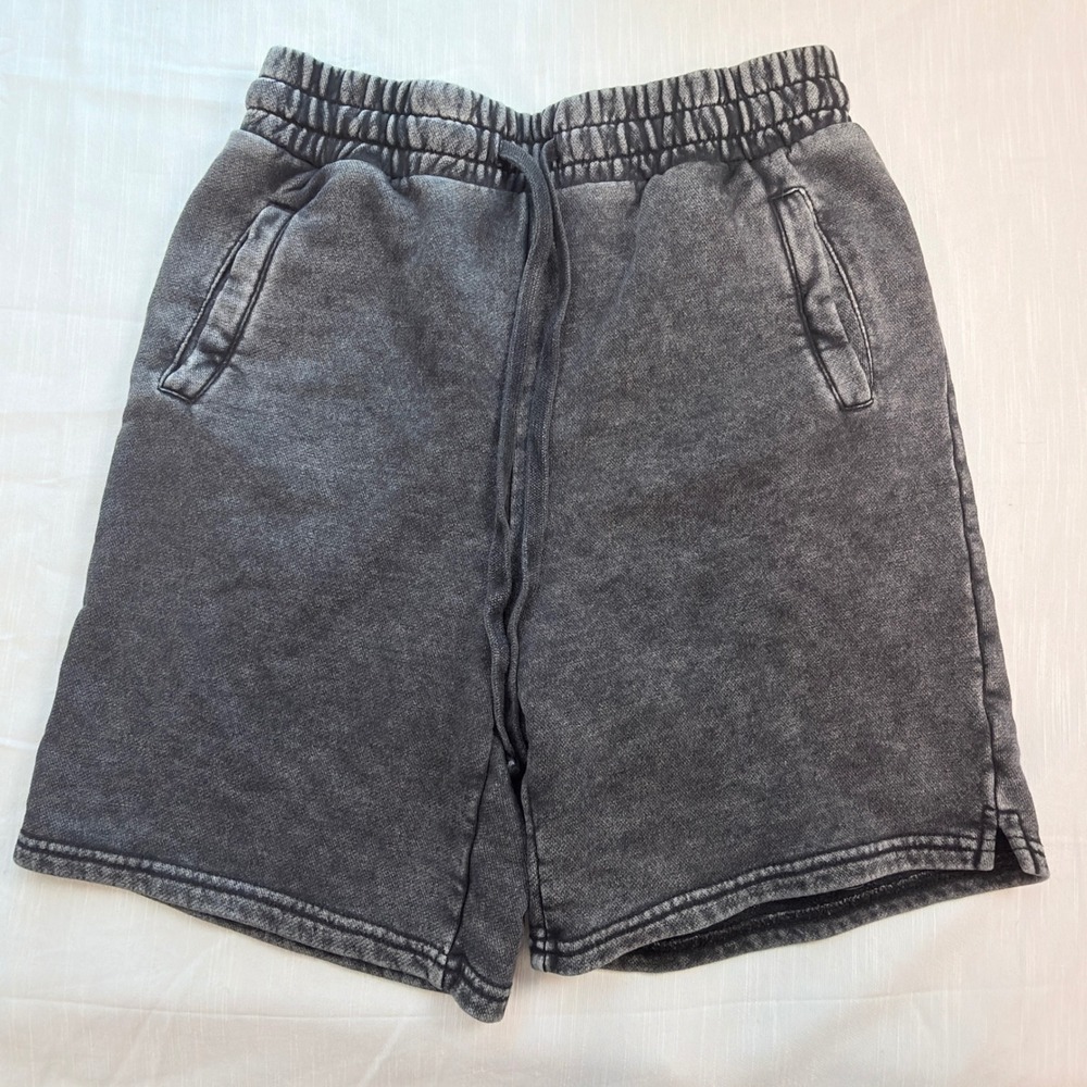 Forever 21 Sweat Shorts Mens Small Grey Excellent Acid Wash Drawstring Pockets